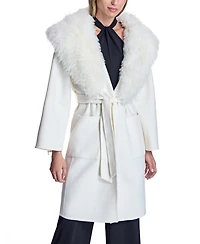 Julia & Stella by Maximilian Women's Wool Blend Belted Trim Coat