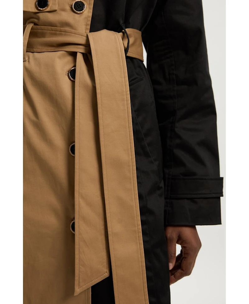 Karen Millen Women's Color Block Belted Tailored Trench Coat