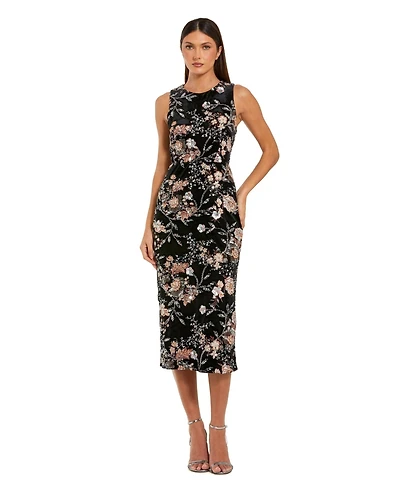 Mac Duggal Women's Embroidered Velvet High Neck Sleeveless Midi Dress