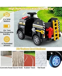 Costway 12V Kids Ride on Fire Truck Toddler Toy Car with Shovel & Wrench