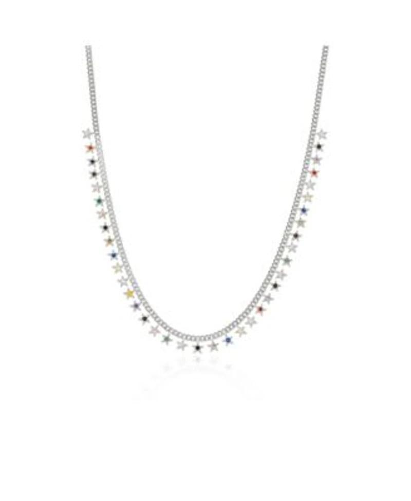 Rainbow Multiple Star Station Necklace Sterling Silver