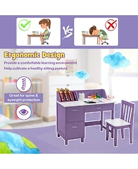 Costway Kids Wooden Study Desk & Chair Writing Table with Drawer Storage Cabinet