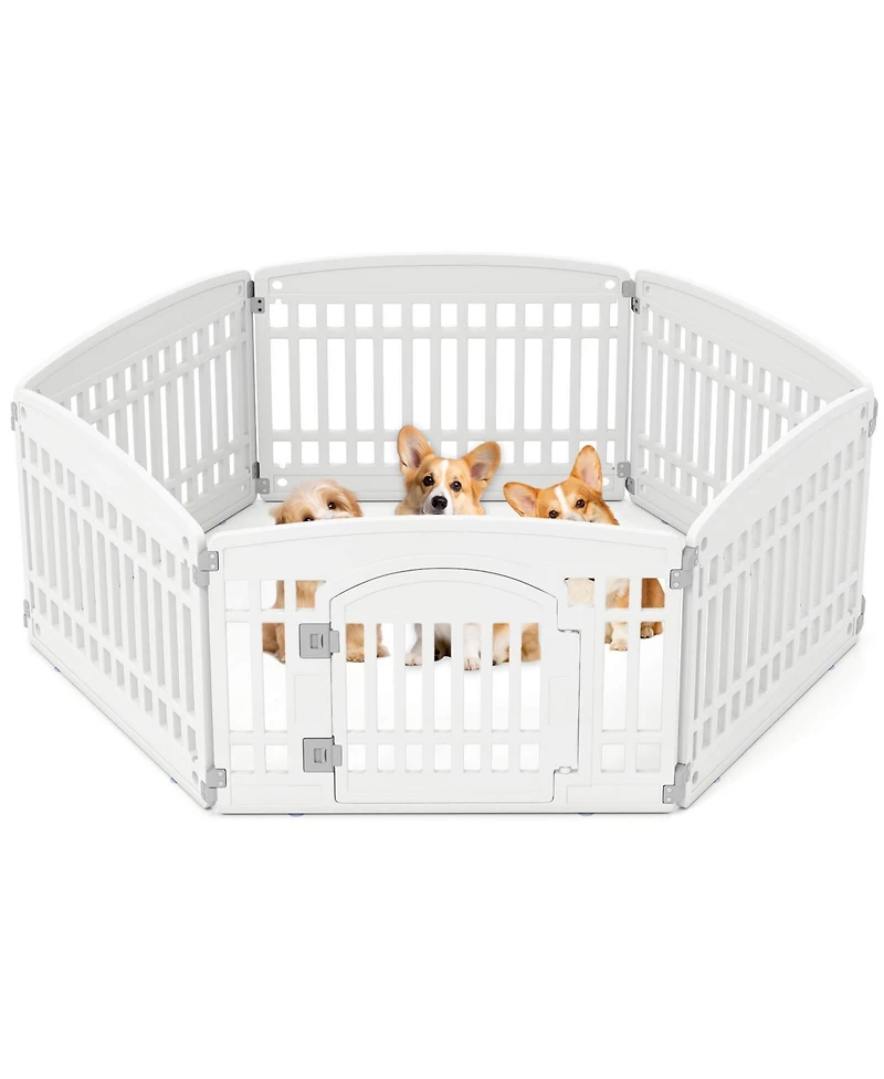 Panel Plastic Dog Playpen with Lockable Gate for Small & Medium Sized Dogs