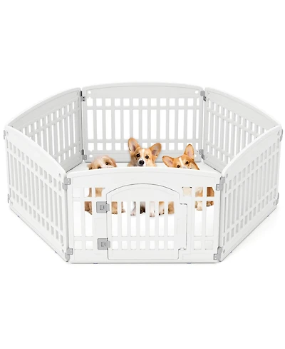 Panel Plastic Dog Playpen with Lockable Gate for Small & Medium Sized Dogs