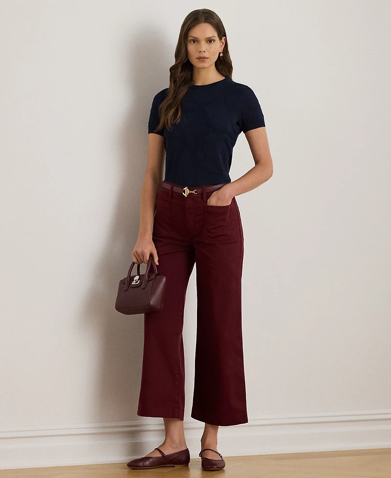 Lauren Ralph Petite Textured Belting-Motif Short Sleeve Sweater