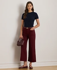 Lauren Ralph Petite Textured Belting-Motif Short Sleeve Sweater