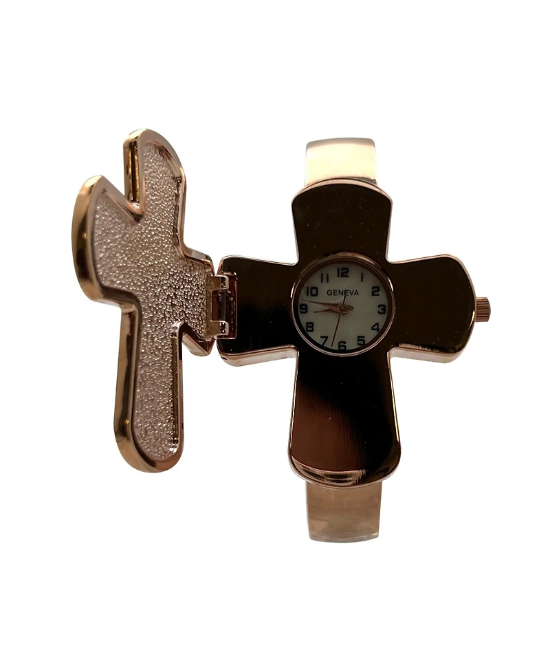 Olivia Pratt Rose Gold Cross Shape Bangle Women Watch