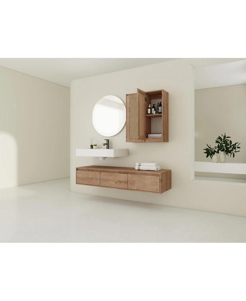 Streamdale 60" Wall-Mount Vanity, Resin Sink, 2 Cabinets, 3 Soft-Close Drawers