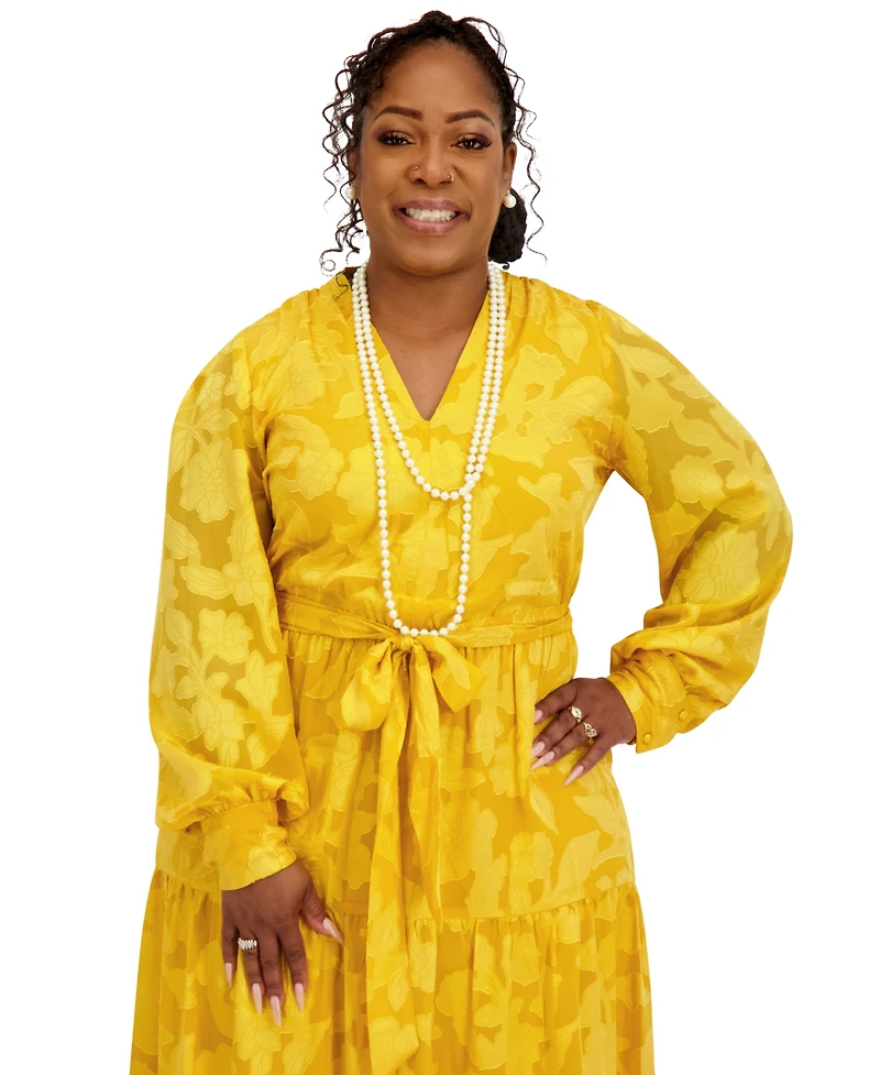 Kasper Women's Soft V-Neck Tiered Midi Dress