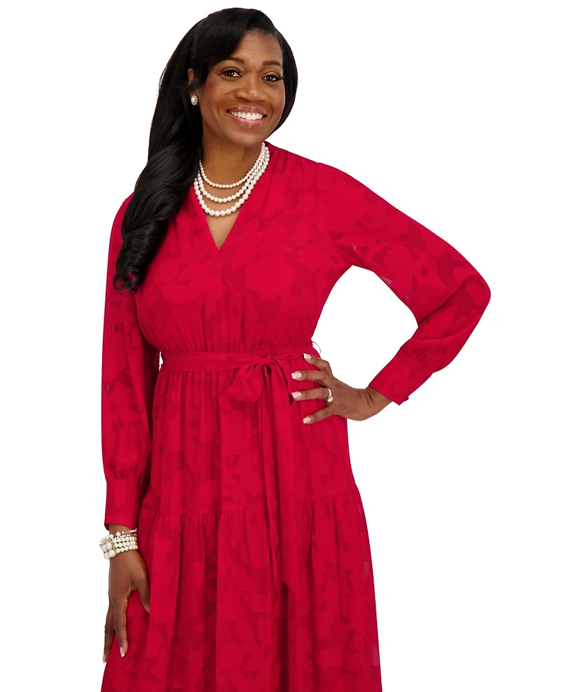 Kasper Women's Soft V-Neck Tiered Midi Dress