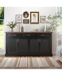 Streamdale Furniture63" Fluted Sideboard Buffet Cabinet, Farmhouse Coffee Bar, Black