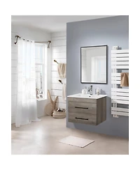 Streamdale Furniture24" Grey Wood Vanity, Ceramic Sink, Mirror - Modern Bathroom