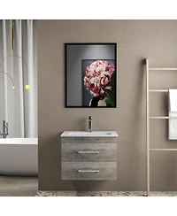 Streamdale Furniture24" Grey Wood Vanity, Ceramic Sink, Mirror - Modern Bathroom