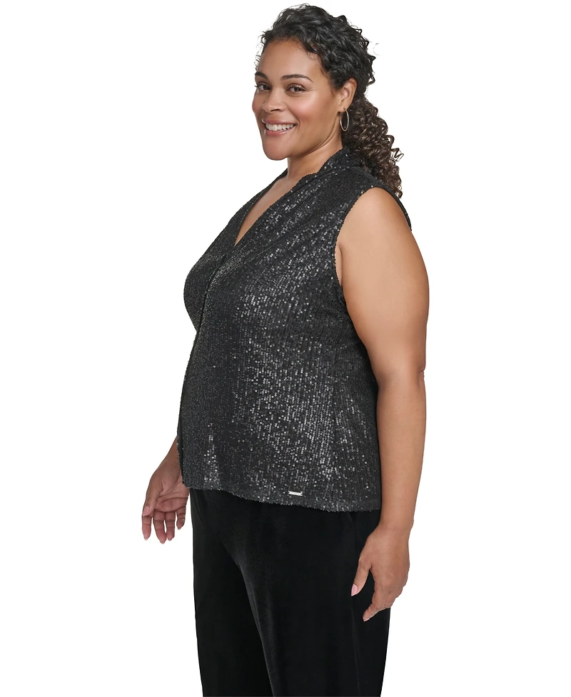 Calvin Klein Plus Sequined V-Neck Top