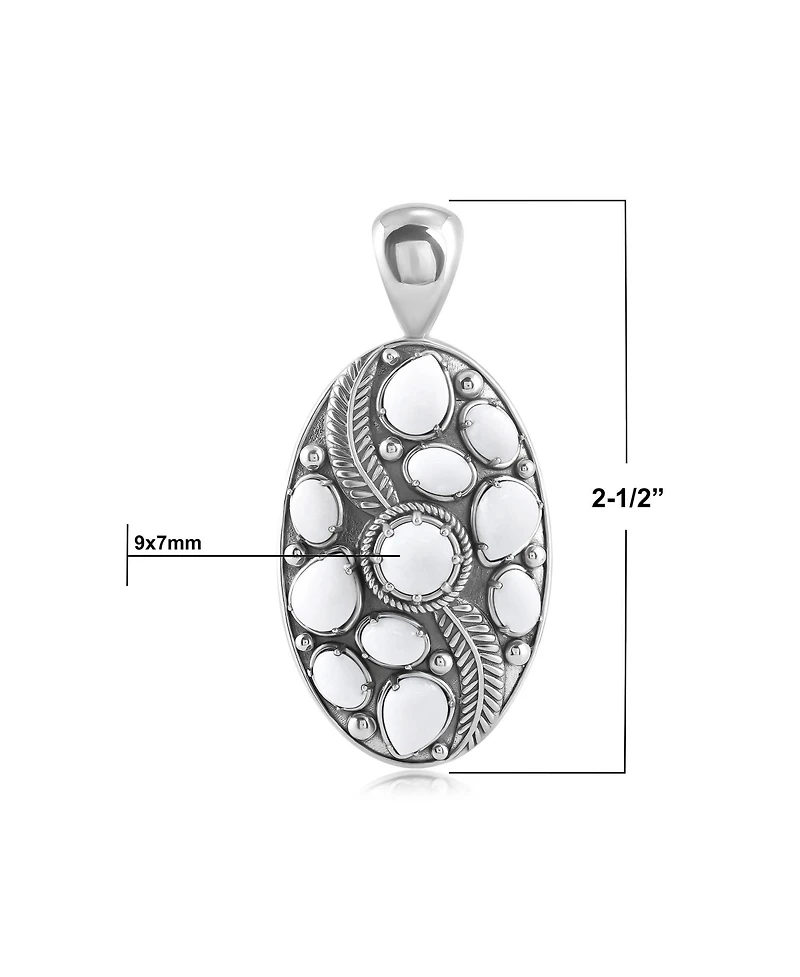 American West Jewelry Sterling Silver White Agate Oval Leaf Pendant Enhancer