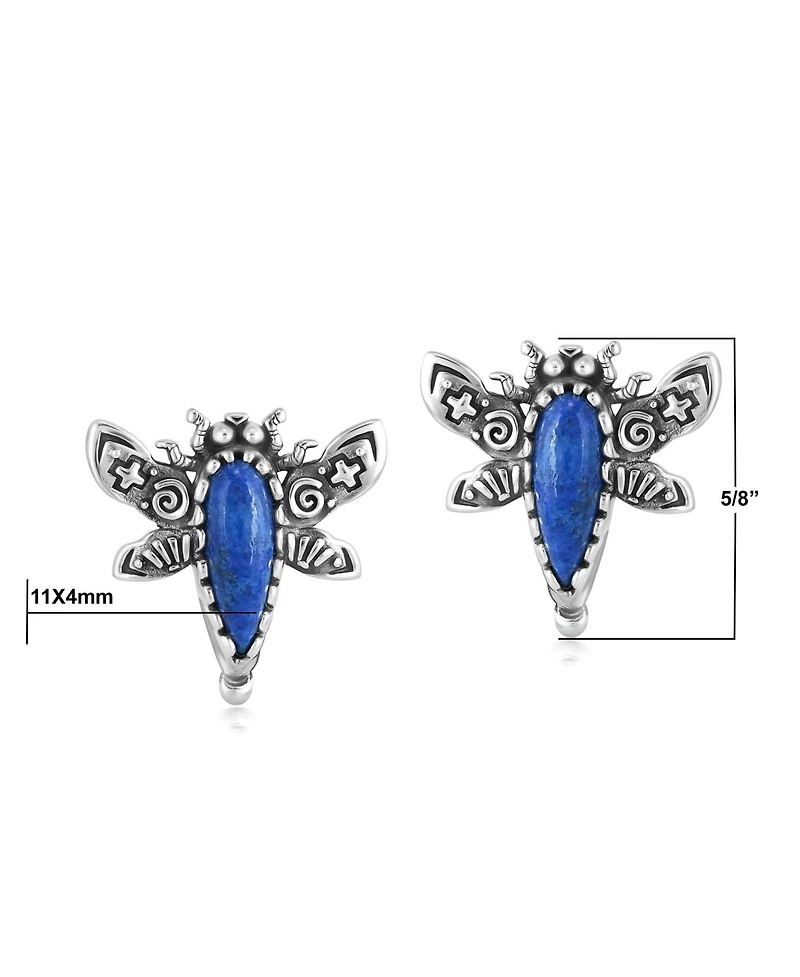 American West Jewelry Sterling Silver Denim Lapis Dragonfly Stud Earrings