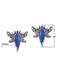 American West Jewelry Sterling Silver Denim Lapis Dragonfly Stud Earrings