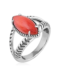 American West Jewelry Sterling Silver Red Spiny Oyster Marquise Split Shank Ring, 11