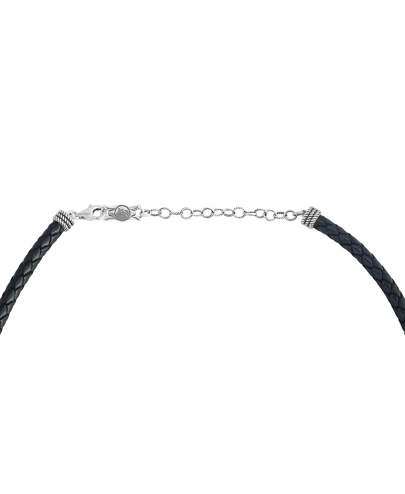 American West Jewelry Sterling Silver Lapis Oval Pendant Black Leather Necklace, 17 to 20 Inches