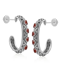 American West Jewelry Sterling Silver Red Jasper Patterned J-Hoop 1 Inch Earrings