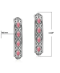 American West Jewelry Sterling Silver Rhodonite Patterned J-Hoop 1 Inch Earrings