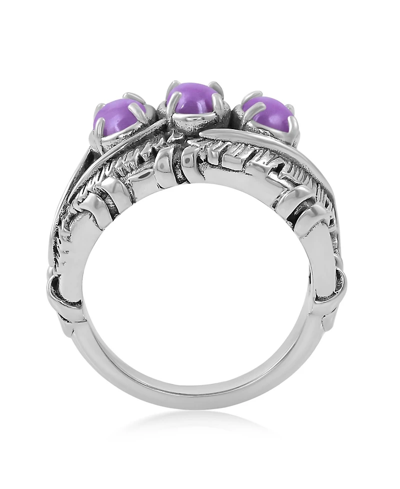 American West Jewelry Sterling Silver Phosphosiderite Three Stone Feather Ring, 7