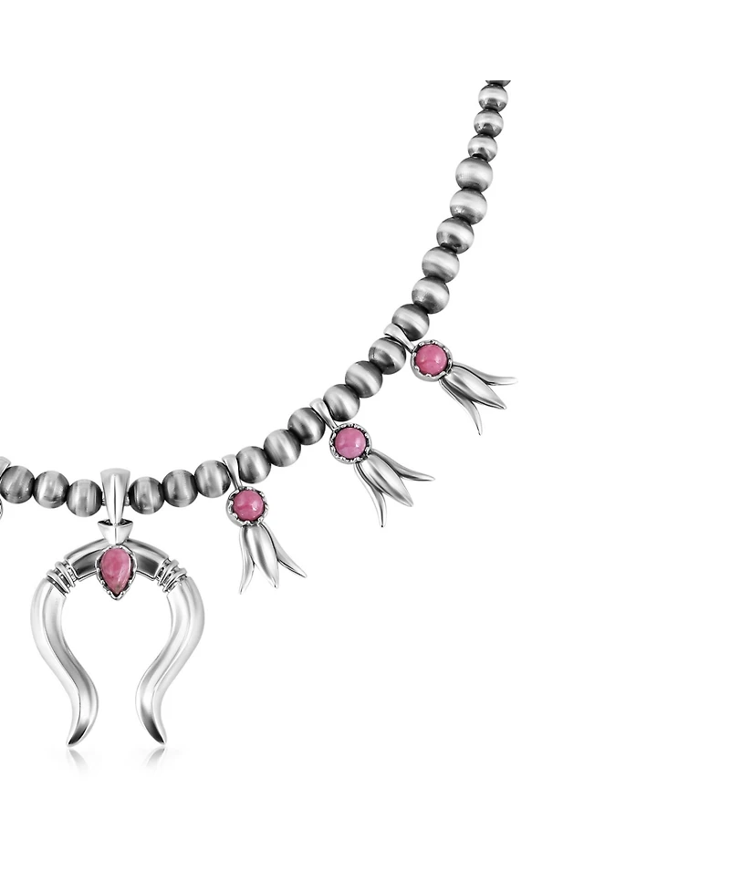 American West Jewelry Sterling Silver Rhodonite Beaded Squash Blossom Necklace, 16 to 19 Inches