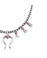 American West Jewelry Sterling Silver Rhodonite Beaded Squash Blossom Necklace, 16 to 19 Inches