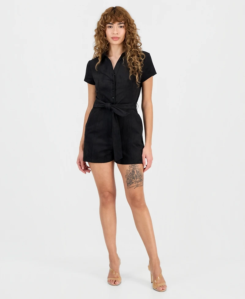 Guess Women's Jene Short-Sleeve Faux-Suede Romper
