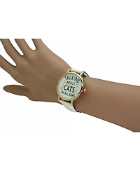 Olivia Pratt White Talking About Cats Leather Strap Watch