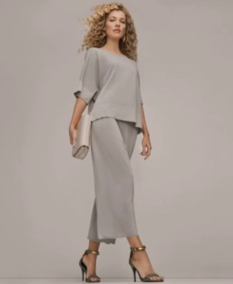 Donna Karan New York Womens Crewneck Sweater Sequin Detail Wide Leg Pants