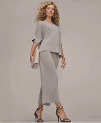 Donna Karan New York Womens Crewneck Sweater Sequin Detail Wide Leg Pants