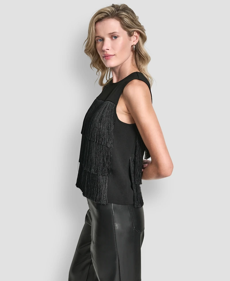 Dkny Women's Tiered Fringe Sleeveless Blouse