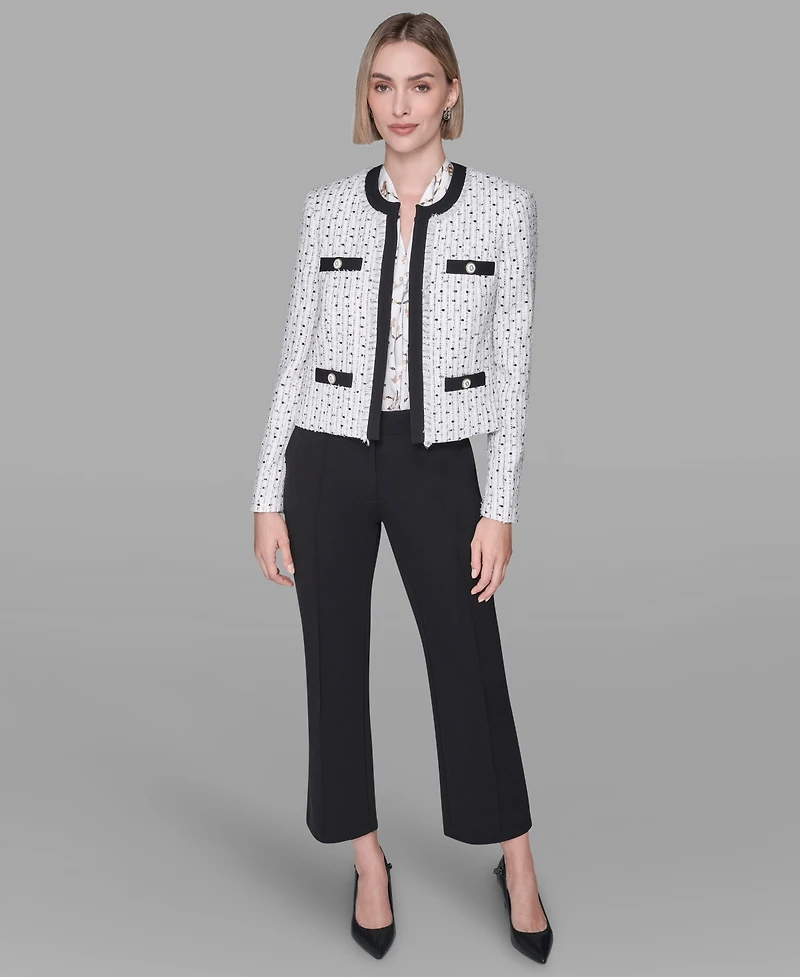 Karl Lagerfeld Paris Women's Long-Sleeve Contrast Tweed Jacket