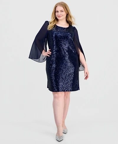 Connected Plus Sequinned Chiffon-Sleeve Dress