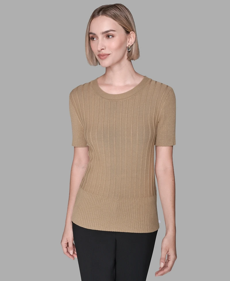 Karl Lagerfeld Paris Women's Short-Sleeve Ribbed Sweater