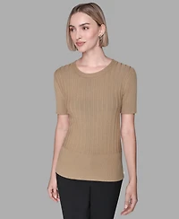 Karl Lagerfeld Paris Women's Short-Sleeve Ribbed Sweater