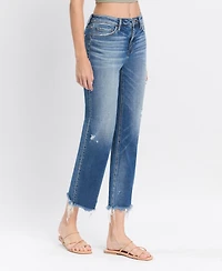 Flying Monkey Women's High Rise Frayed Hem Crop Straight Jeans