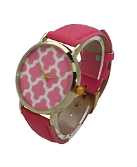 Olivia Pratt Pink Geometric Pattern Leather Strap Watch