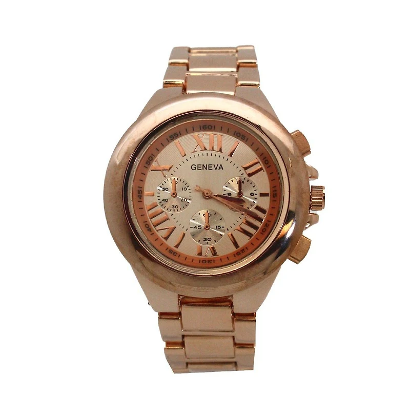 Olivia Pratt Rosegold Bold Bezel 3-Dial Metal Watch