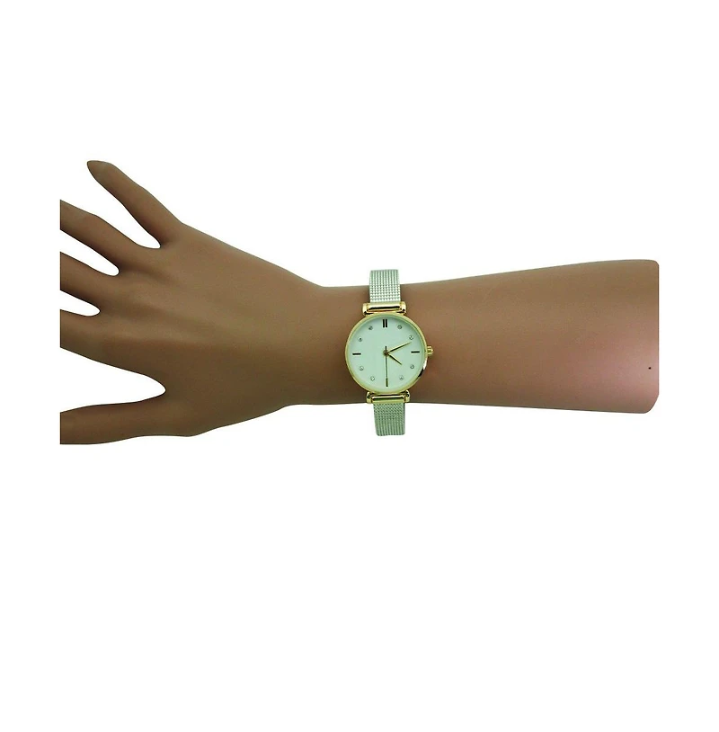Olivia Pratt Two Tone Olivia Pratt Every Day Textured and Rhinestone Metal Bangle Watch