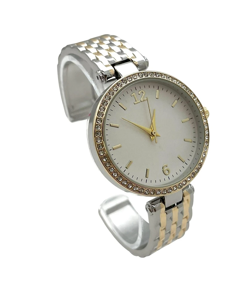 Olivia Pratt Two Tone Round Face with Rhinestones Bangle Women Watch