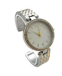 Olivia Pratt Two Tone Round Face with Rhinestones Bangle Women Watch
