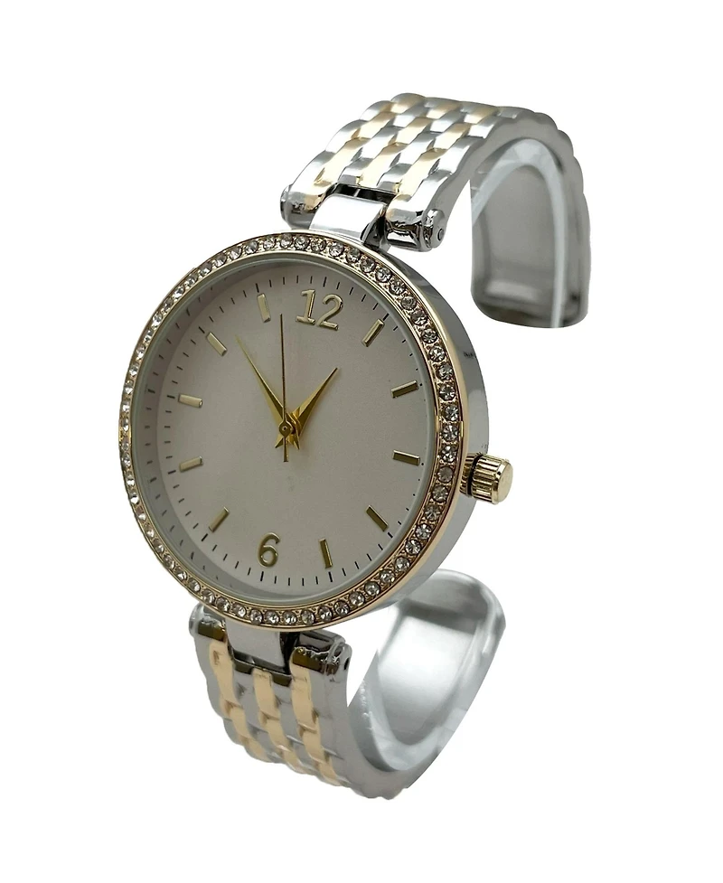 Olivia Pratt Two Tone Round Face with Rhinestones Bangle Women Watch