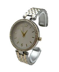 Olivia Pratt Two Tone Round Face with Rhinestones Bangle Women Watch