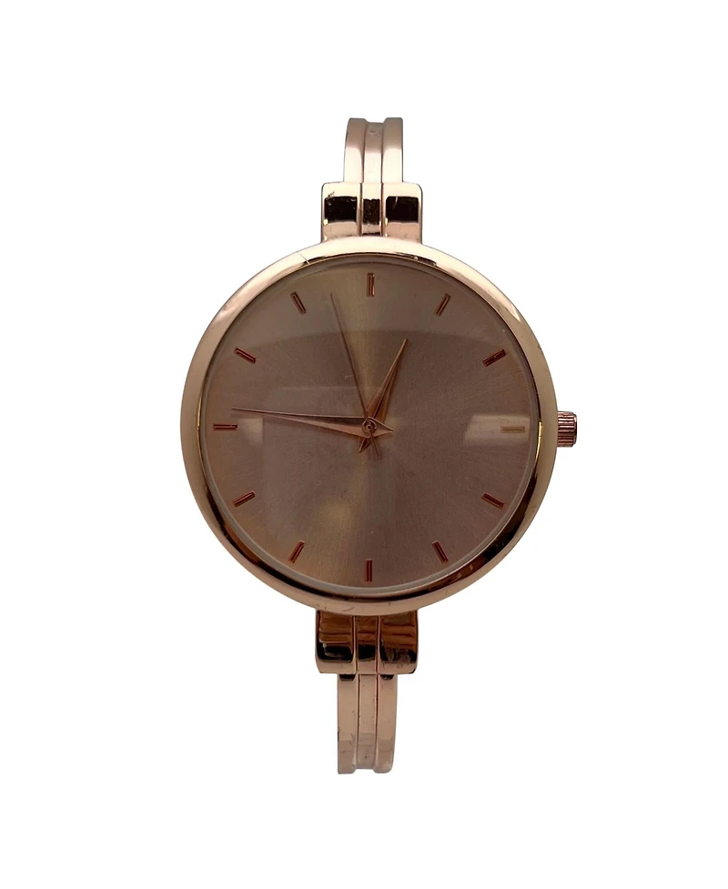 Olivia Pratt Rose Gold Big Face Minimalist Bezel Bangle Women Watch