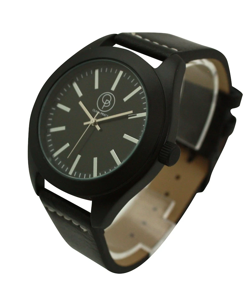 Olivia Pratt Black Black Minimalist Faux Leather Band Men Watch