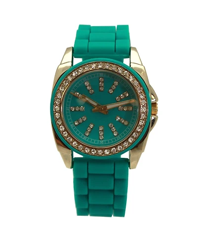 Olivia Pratt Turquoise Bright Silicone Band with Rhinestones Numeral Women Watch