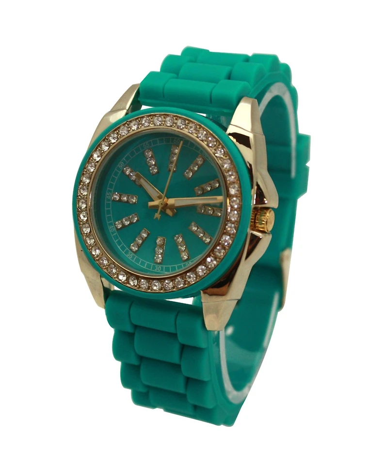Olivia Pratt Turquoise Bright Silicone Band with Rhinestones Numeral Women Watch