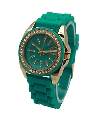 Olivia Pratt Turquoise Bright Silicone Band with Rhinestones Numeral Women Watch